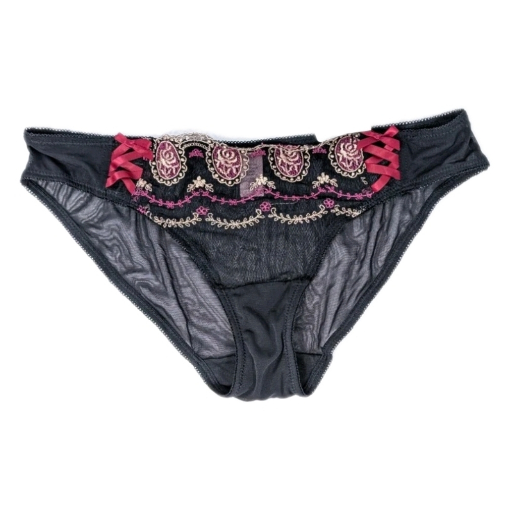 Women Vintage Y2K Mesh Panty sz 7 Large NEW Sheer Underwear Lace Up rene rofe